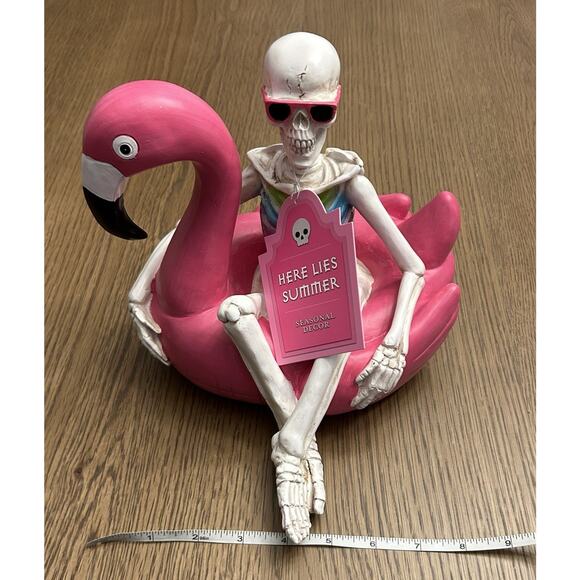 NEW Here Lies Summer Skeleton Flamingo Pool Float Halloween SUMMERWEEN Decor - Picture 7 of 8